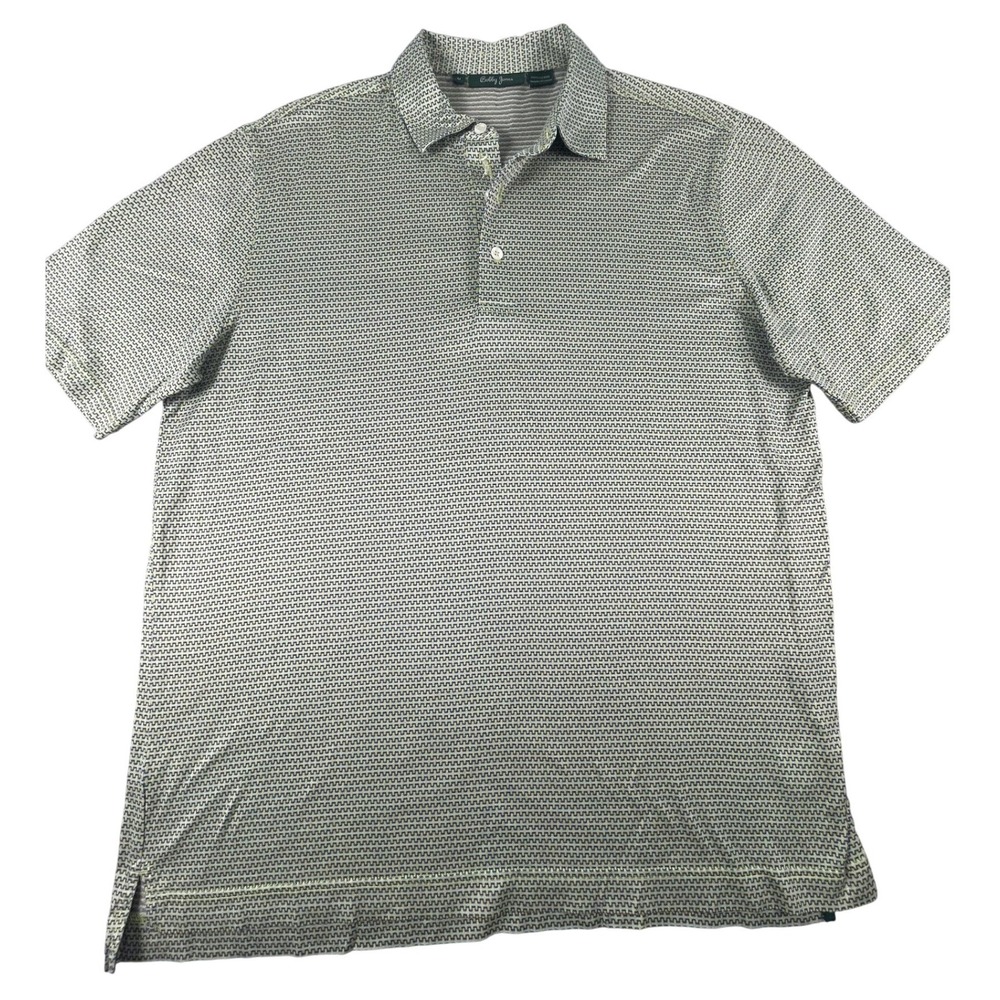 Bobby Jones Polo Shirt Mens M Green Blue Geometric Basketweave Cotton Golf Tee